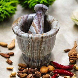 Marble Mortar and Pestle Set grinder for herbs, spices & nuts, housewarming gift